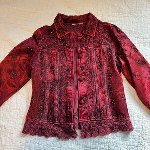 Vintage Red Embroidered Beaded Jacket